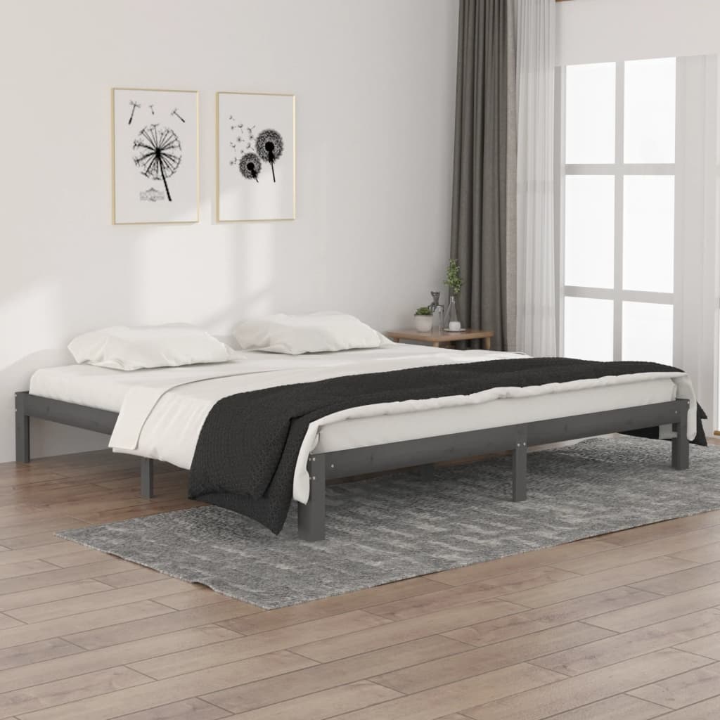Cadre de lit sans matelas bois massif de pin gris 200x200 cm - XIOS