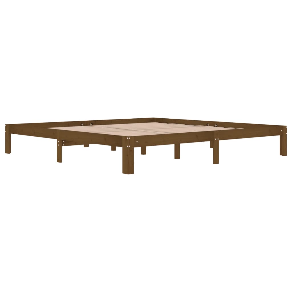 Cadre de lit sans matelas marron miel bois pin massif 200x200cm - XIOS