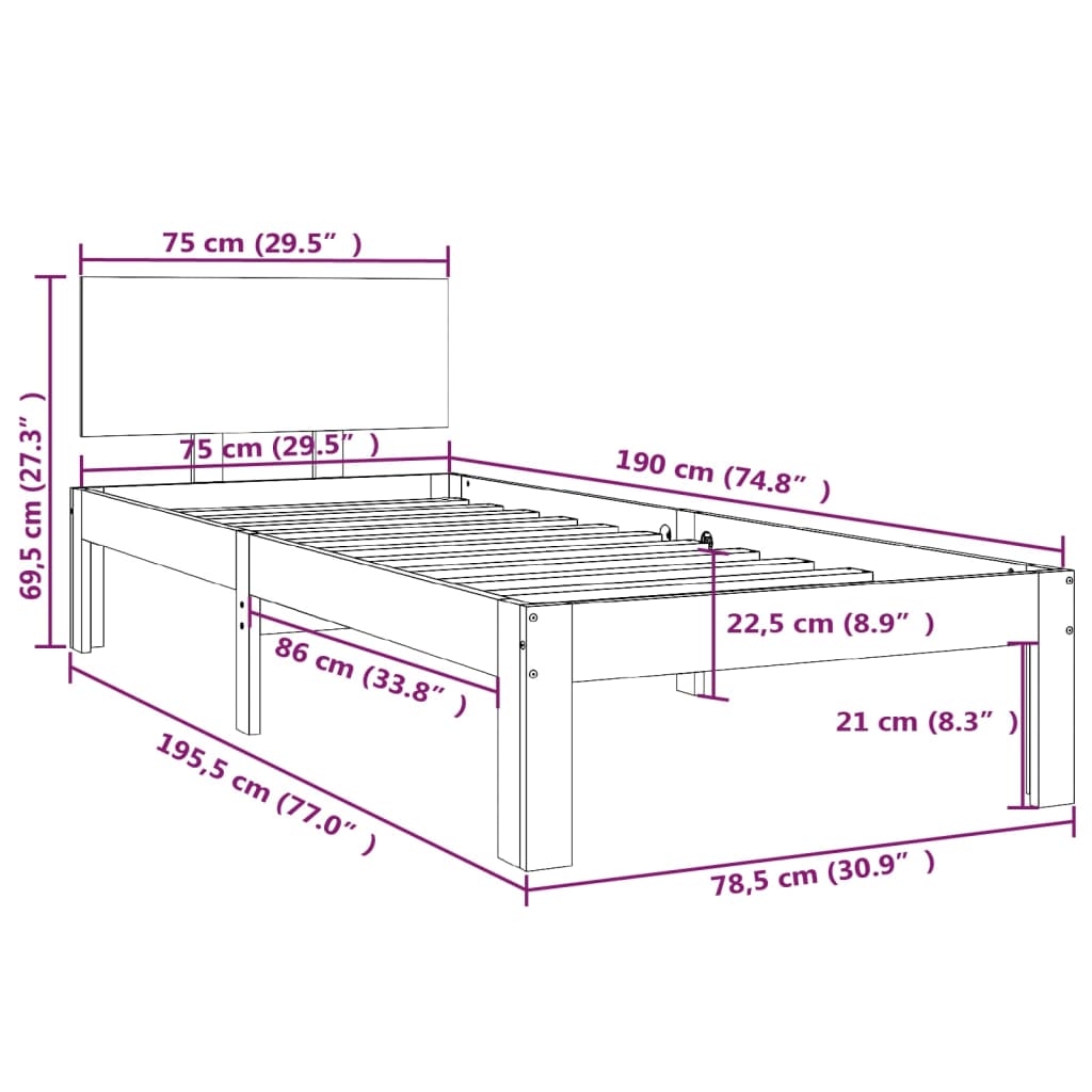 Cadre de lit sans matelas 75x190 cm - XIOS