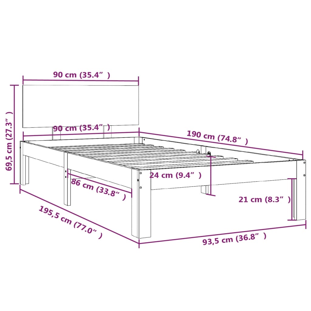 Cadre de lit sans matelas blanc 90x190 cm - XIOS