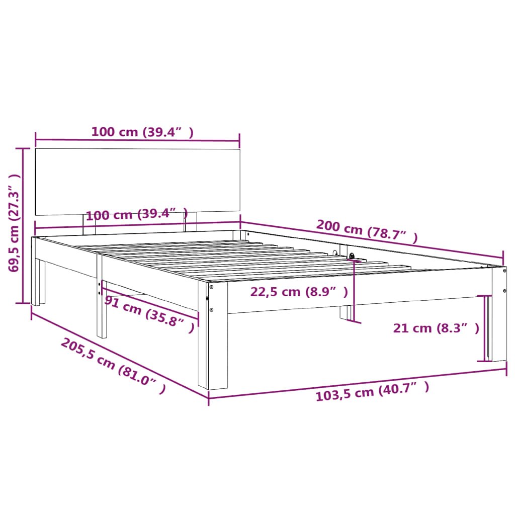 Cadre de lit sans matelas blanc bois de pin massif 100x200 cm - XIOS