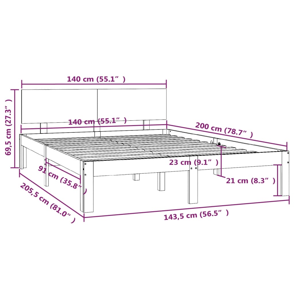 Cadre de lit sans matelas blanc bois de pin massif 140x200 cm - XIOS