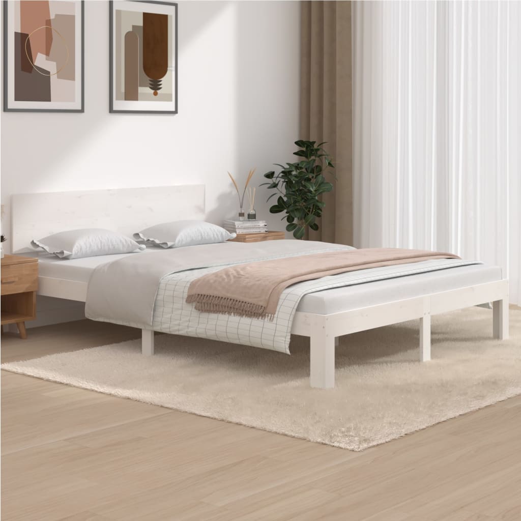 Cadre de lit sans matelas blanc bois de pin massif 140x200 cm - XIOS
