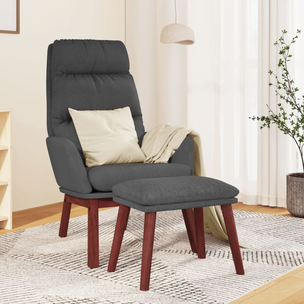 Chaise de relaxation avec tabouret Gris foncé Tissu Fauteuils vidaXL