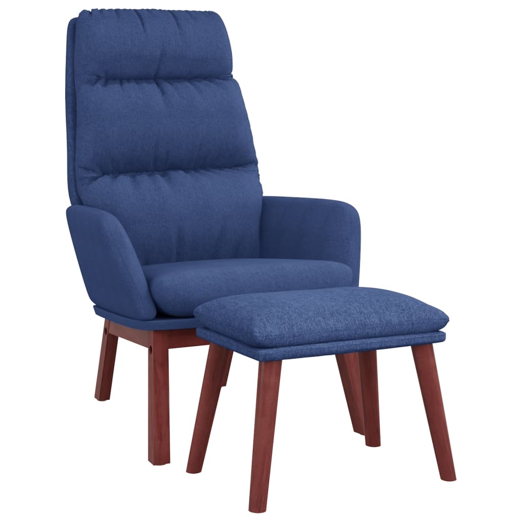 Chaise de relaxation avec tabouret Bleu Tissu Fauteuils vidaXL