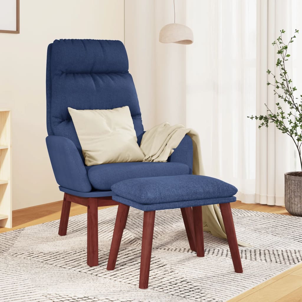 Chaise de relaxation avec tabouret Bleu Tissu Fauteuils vidaXL