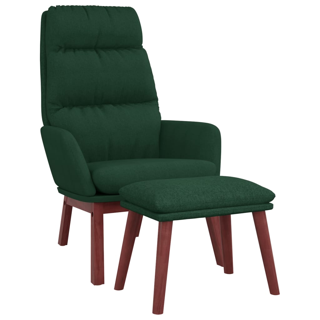 Chaise de relaxation avec tabouret Vert foncé Tissu Fauteuils vidaXL
