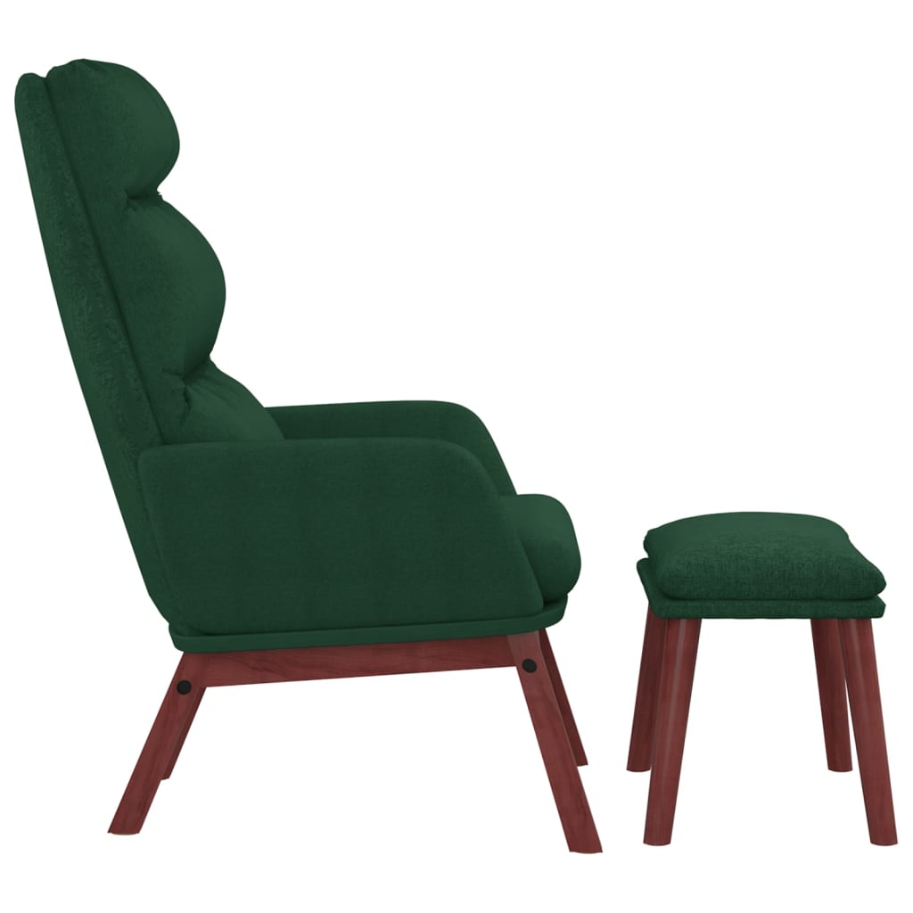 Chaise de relaxation avec tabouret Vert foncé Tissu Fauteuils vidaXL