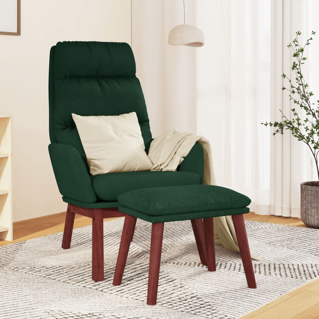 Chaise de relaxation avec tabouret Vert foncé Tissu Fauteuils vidaXL