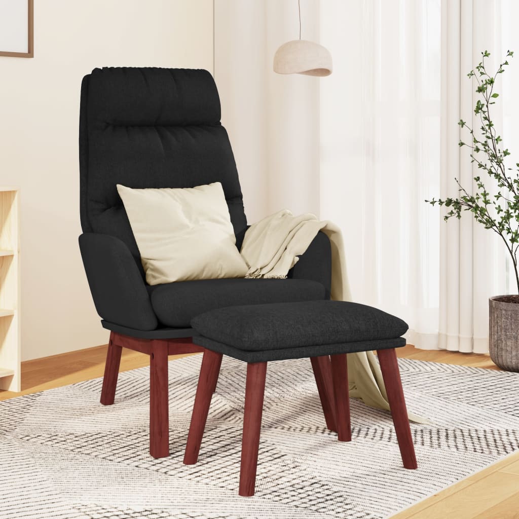 Chaise de relaxation avec tabouret Noir Tissu Fauteuils vidaXL