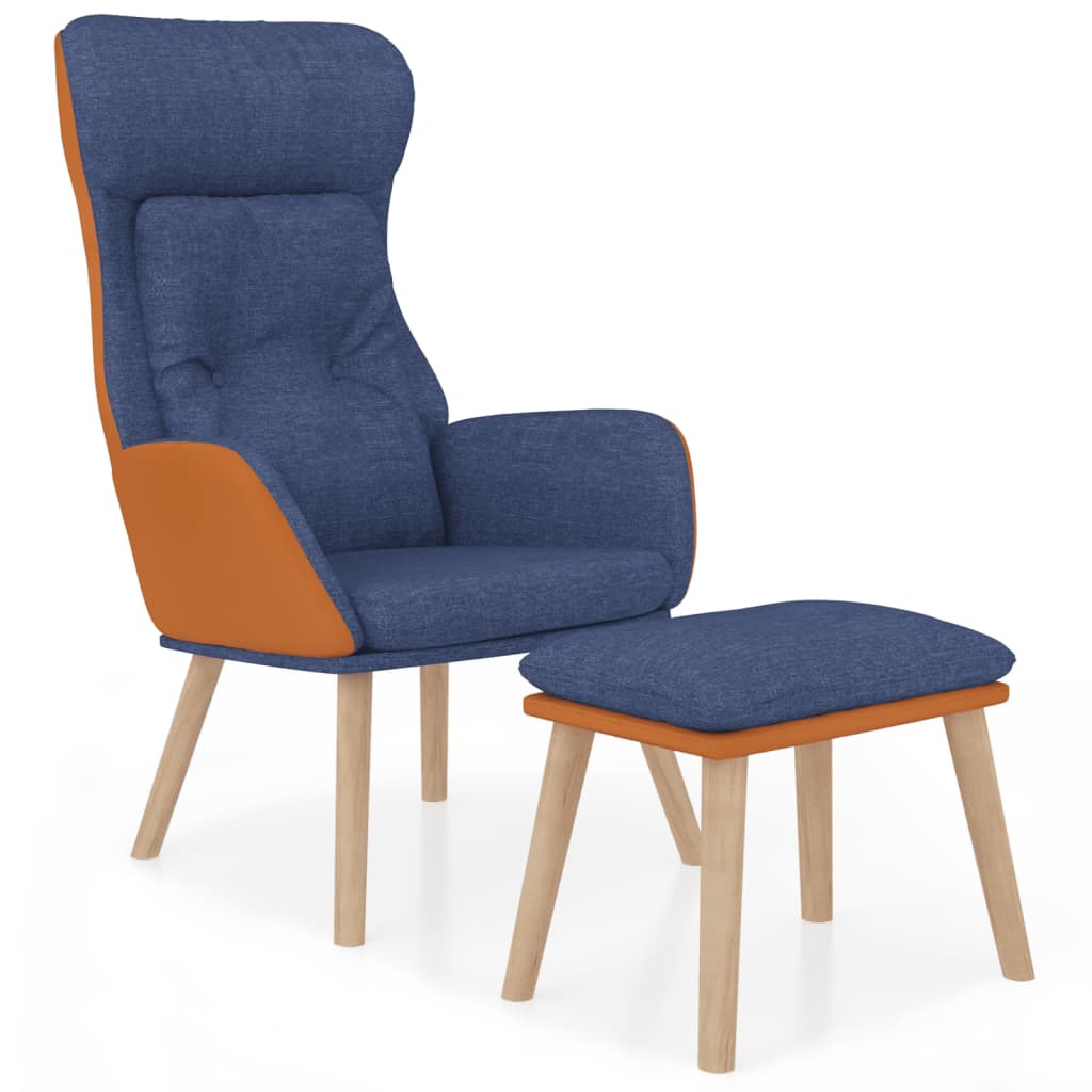 Chaise de relaxation avec repose-pied Bleu Similicuir et tissu - XIOS