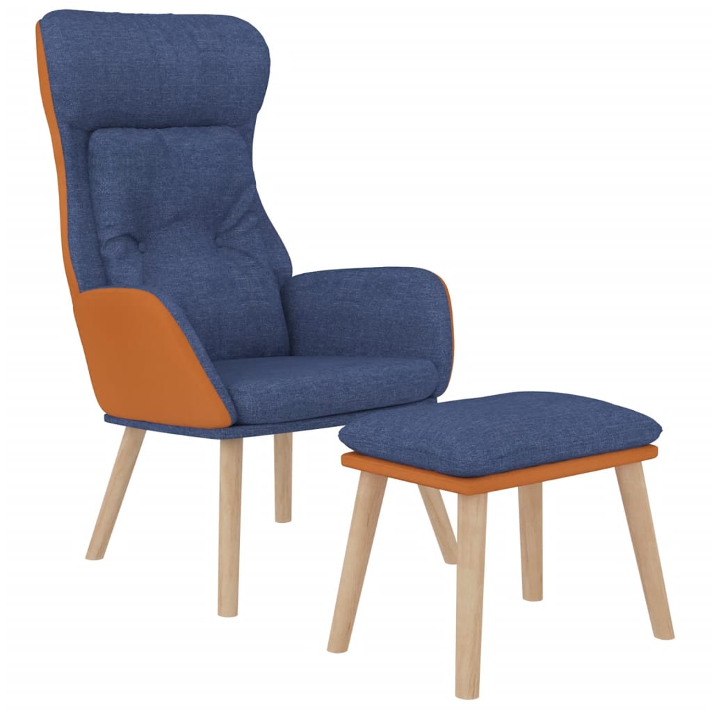 Chaise de relaxation avec repose-pied Bleu Similicuir et tissu - XIOS