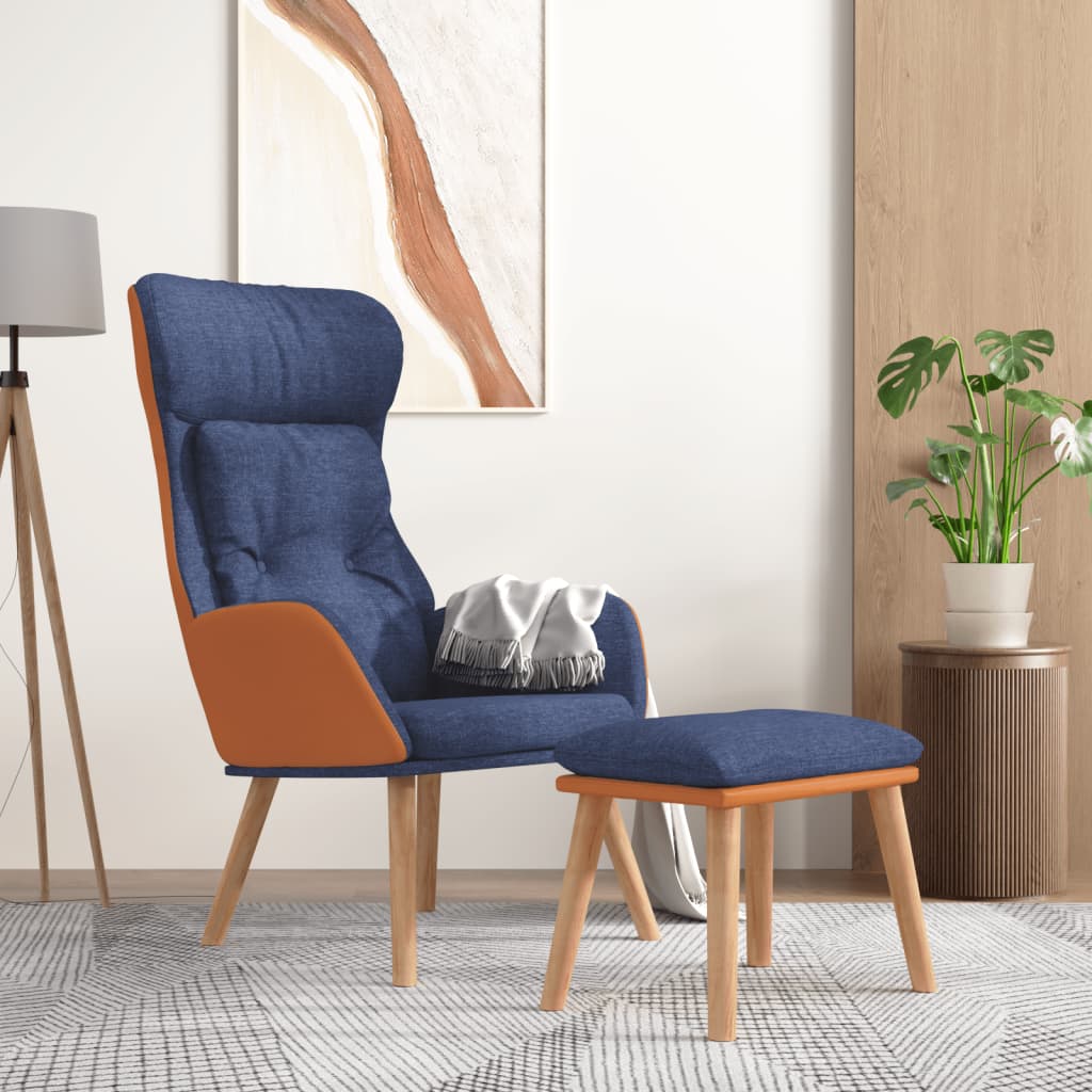 Chaise de relaxation avec repose-pied Bleu Similicuir et tissu - XIOS