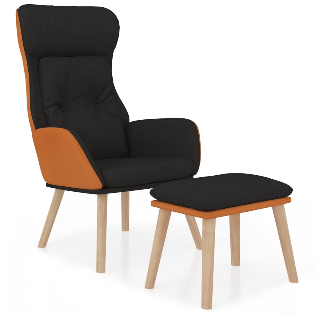 Chaise de relaxation avec repose-pied Noir Similicuir et tissu - XIOS