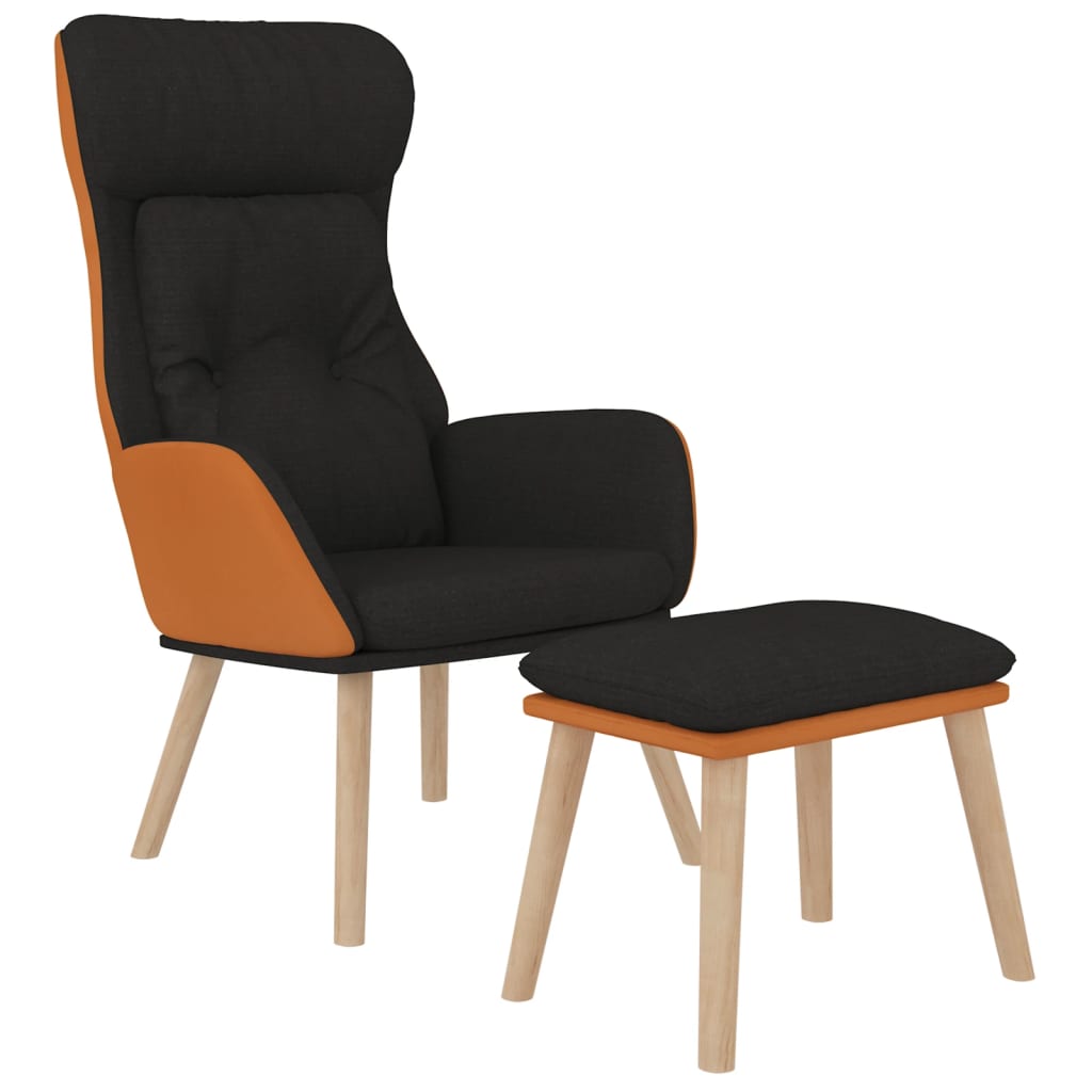 Chaise de relaxation avec repose-pied Noir Similicuir et tissu - XIOS