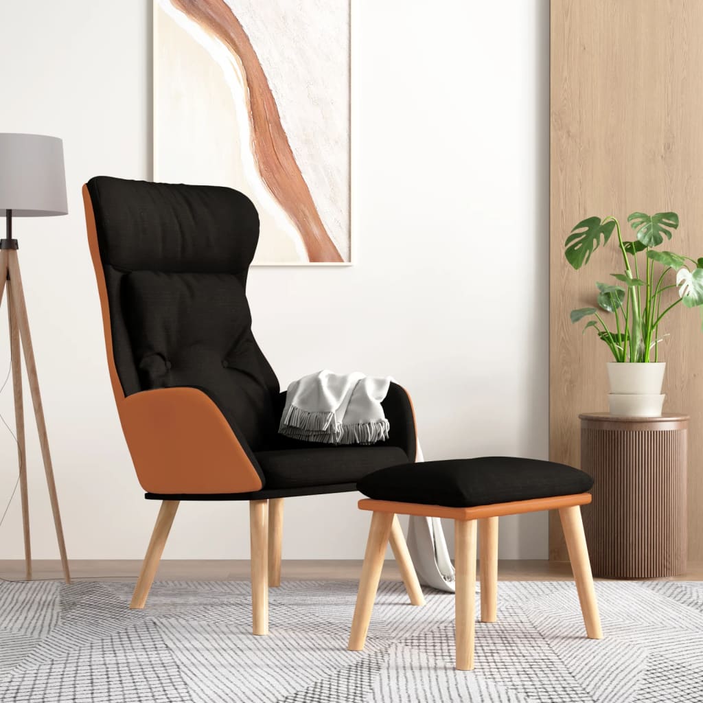 Chaise de relaxation avec repose-pied Noir Similicuir et tissu - XIOS