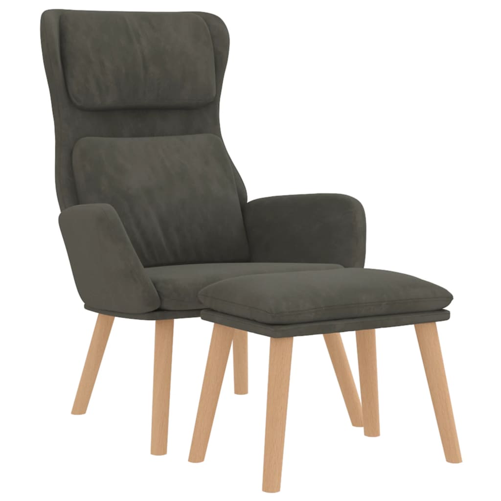 Chaise de relaxation avec tabouret Gris foncé Velours - XIOS