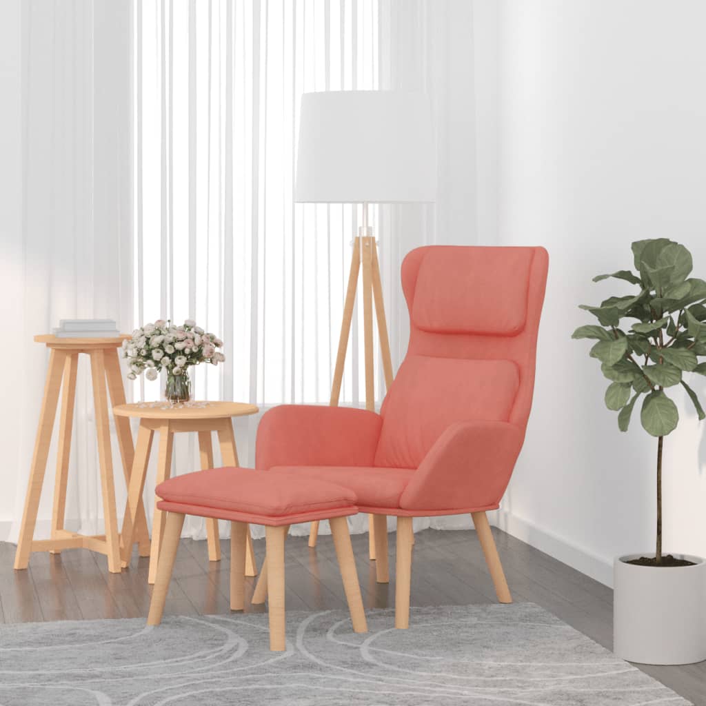 Chaise de relaxation avec tabouret Rose Velours Fauteuils vidaXL