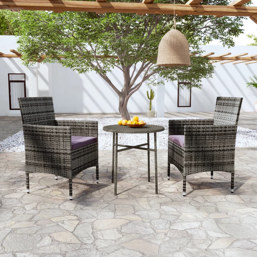 Ensemble à manger de jardin 3 pcs Résine tressée Gris