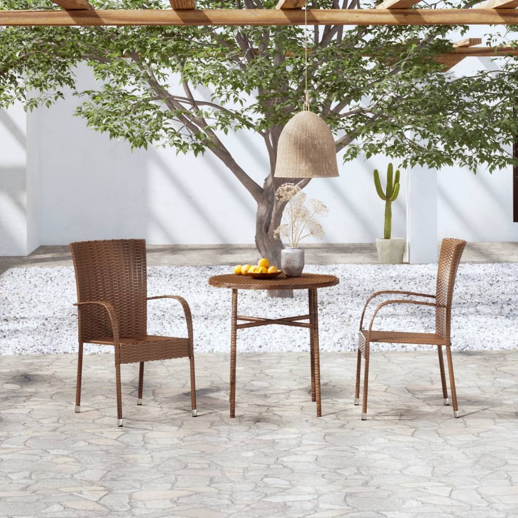 Ensemble à manger de jardin 3pcs Résine tressée Marron