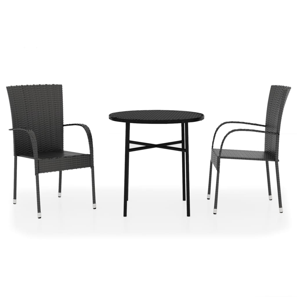 Ensemble à manger de jardin 3 pcs Résine tressée Noir