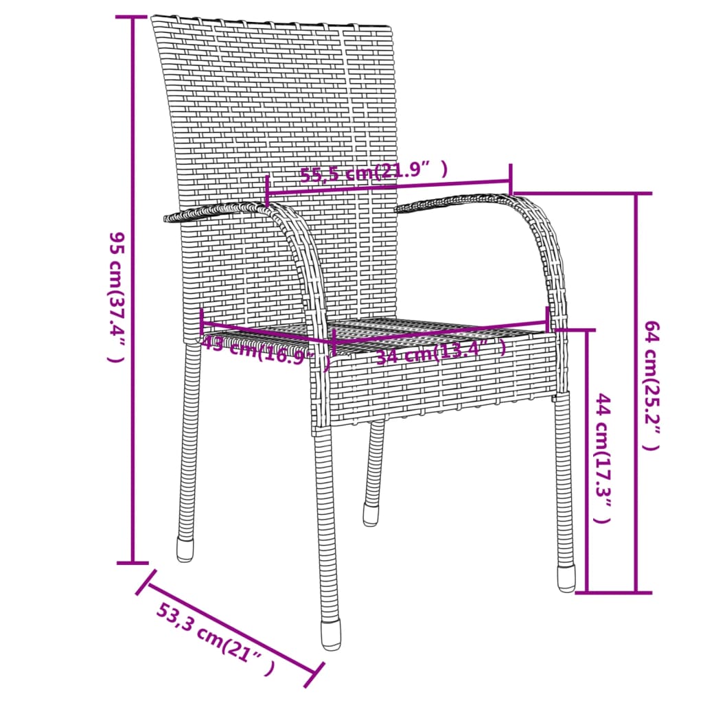 Ensemble à manger de jardin 3 pcs Résine tressée Noir