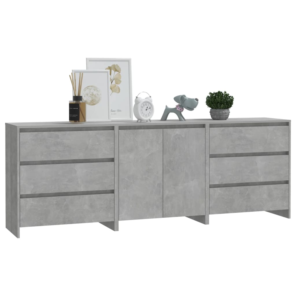 Buffets 3 pcs Gris béton Bois d'ingénierie - XIOS
