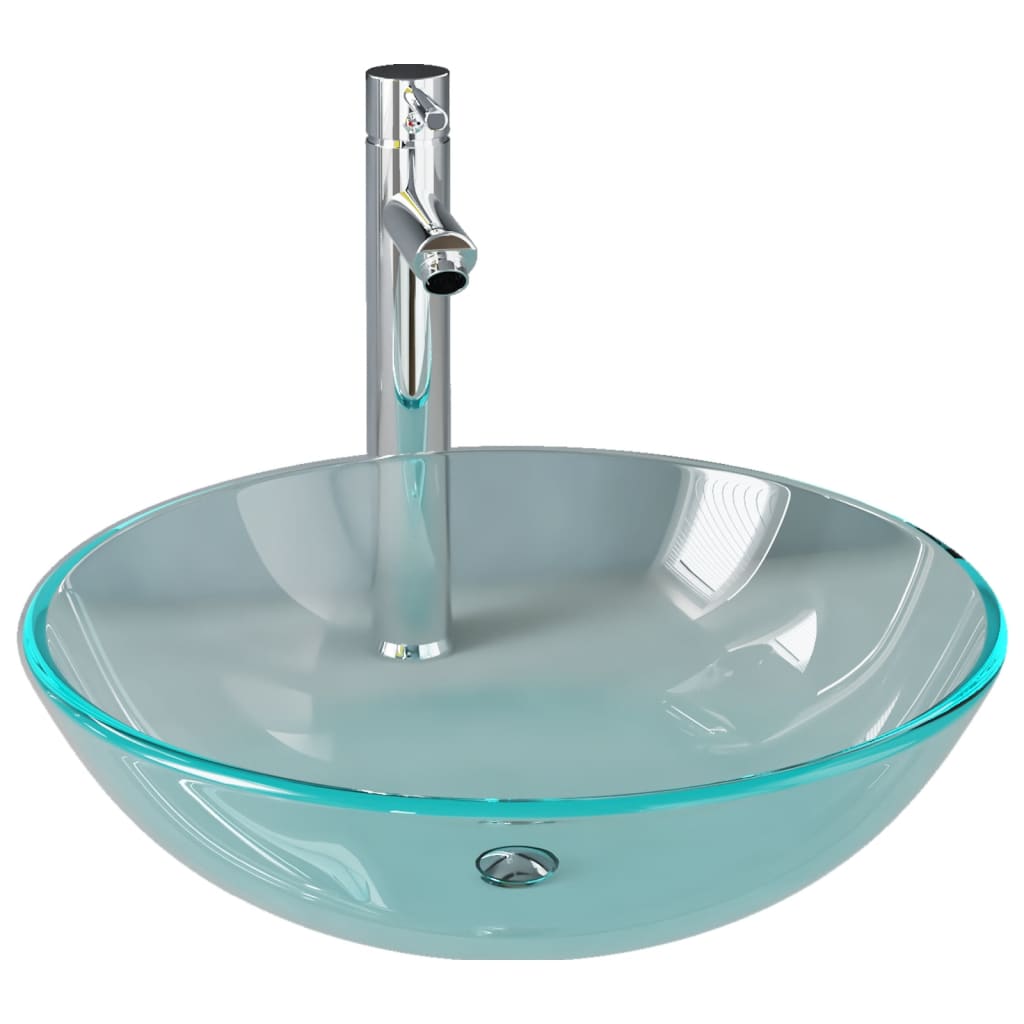 Lavabo de bain avec robinet et drain à poussoir Verre trempé Lavabos vidaXL
