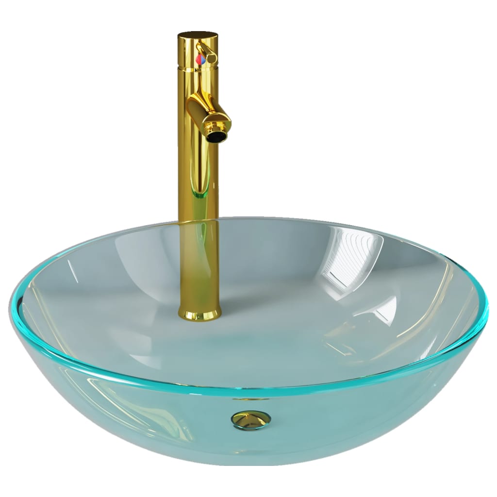 Lavabo de bain avec robinet et drain à poussoir Verre trempé Lavabos vidaXL
