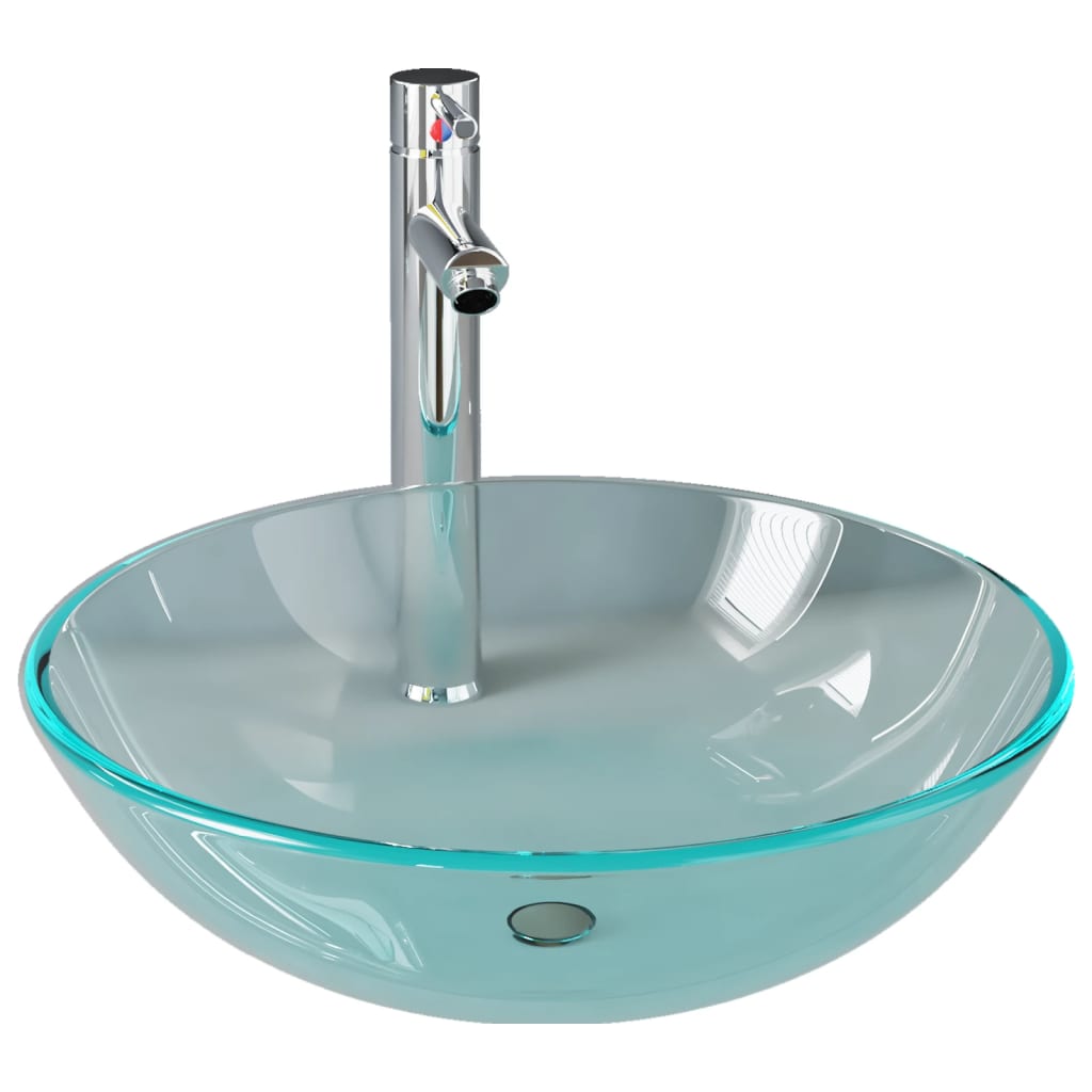 Lavabo de bain avec robinet et drain à poussoir Verre trempé Lavabos vidaXL