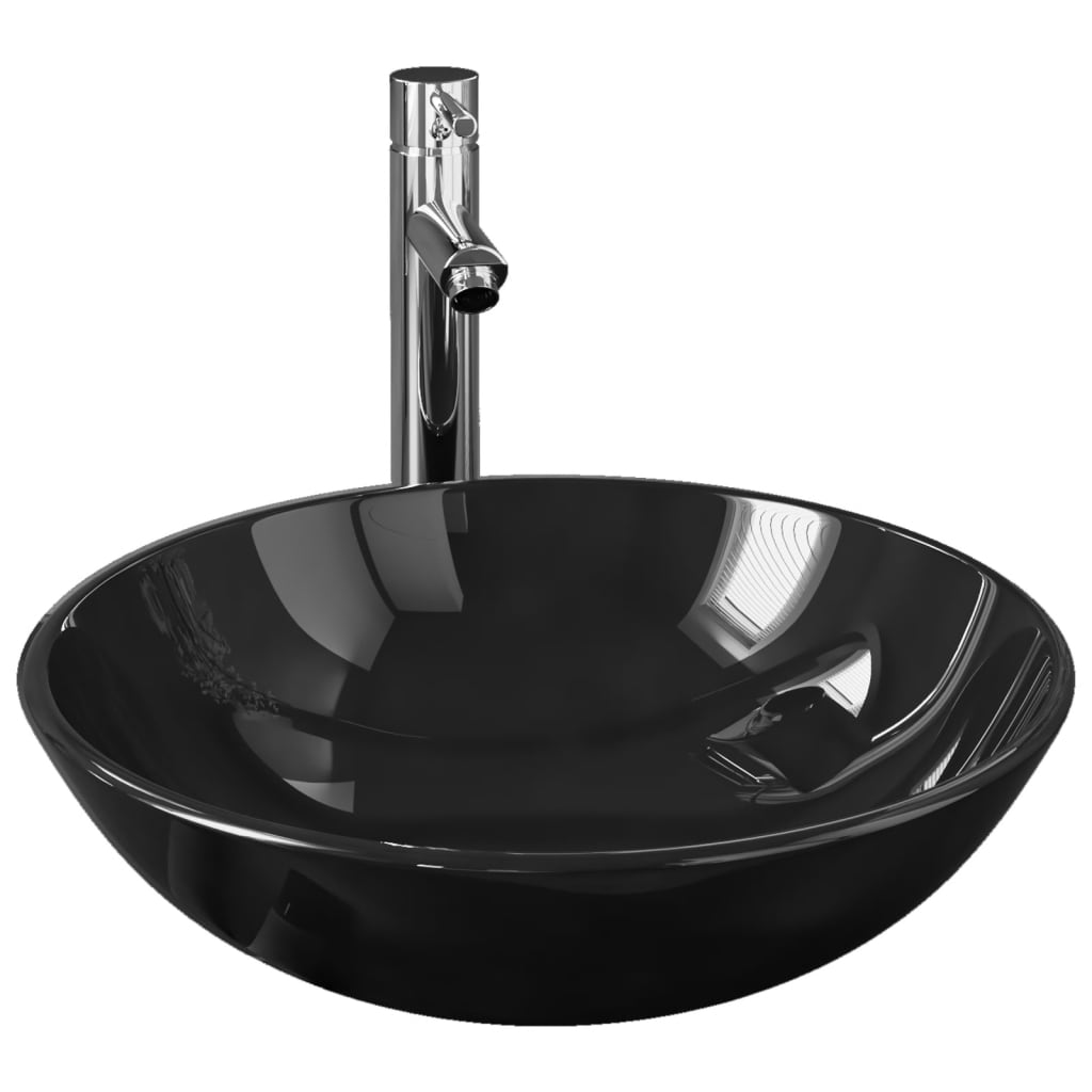 Lavabo de bain avec robinet et drain à poussoir Verre trempé Lavabos vidaXL