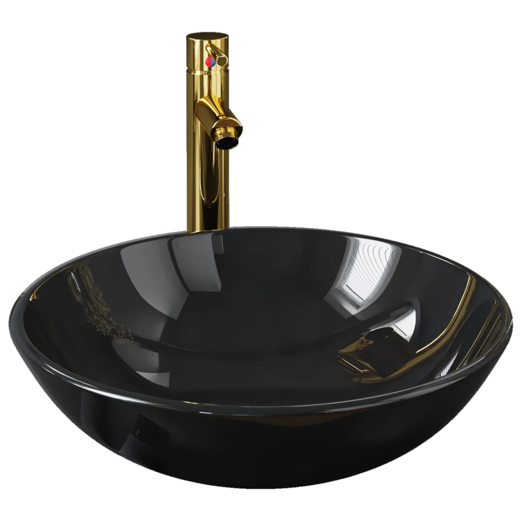Lavabo de bain avec robinet et drain à poussoir Verre trempé Lavabos vidaXL