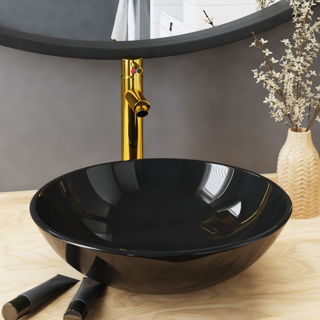 Lavabo de bain avec robinet et drain à poussoir Verre trempé Lavabos vidaXL