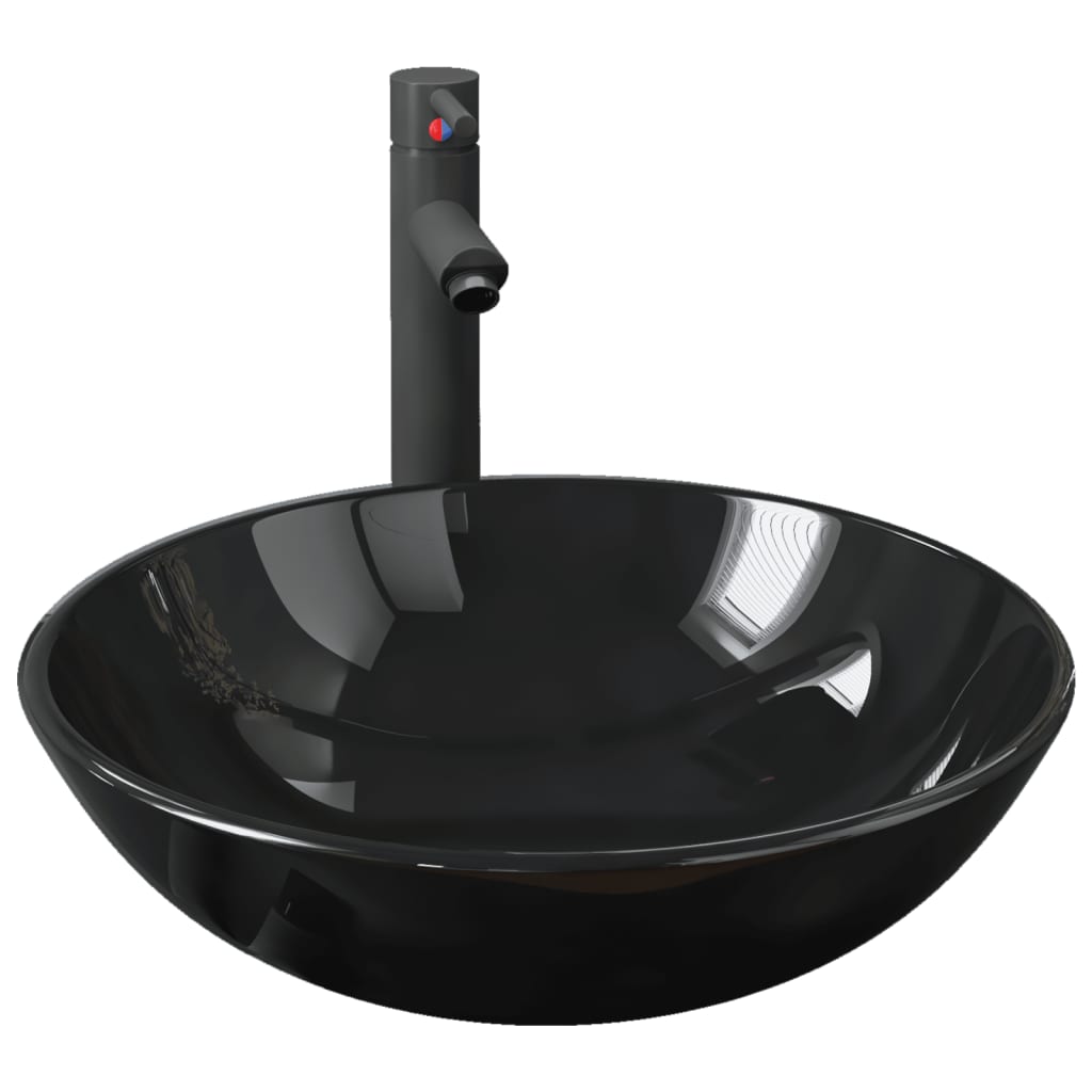 Lavabo de bain avec robinet et drain à poussoir Verre trempé Lavabos vidaXL