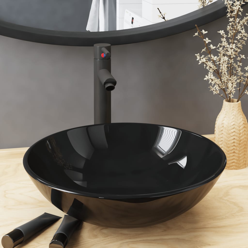 Lavabo de bain avec robinet et drain à poussoir Verre trempé Lavabos vidaXL