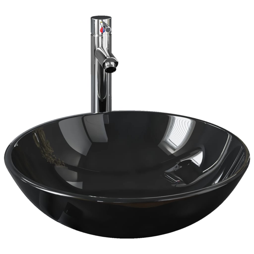 Lavabo de bain avec robinet et drain à poussoir Verre trempé Lavabos vidaXL