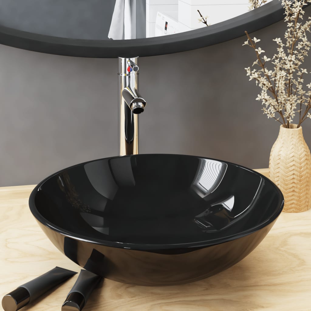 Lavabo de bain avec robinet et drain à poussoir Verre trempé Lavabos vidaXL