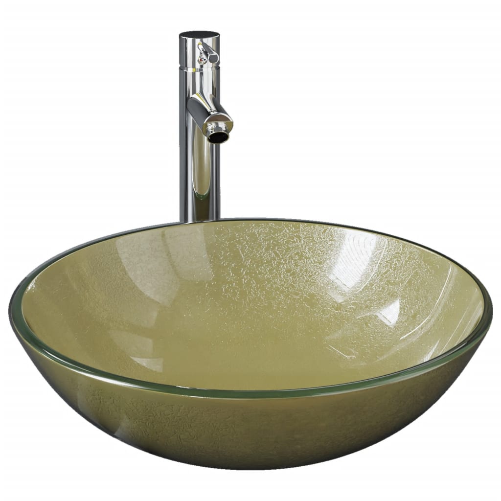 Lavabo de bain avec robinet et drain à poussoir Verre trempé Lavabos vidaXL