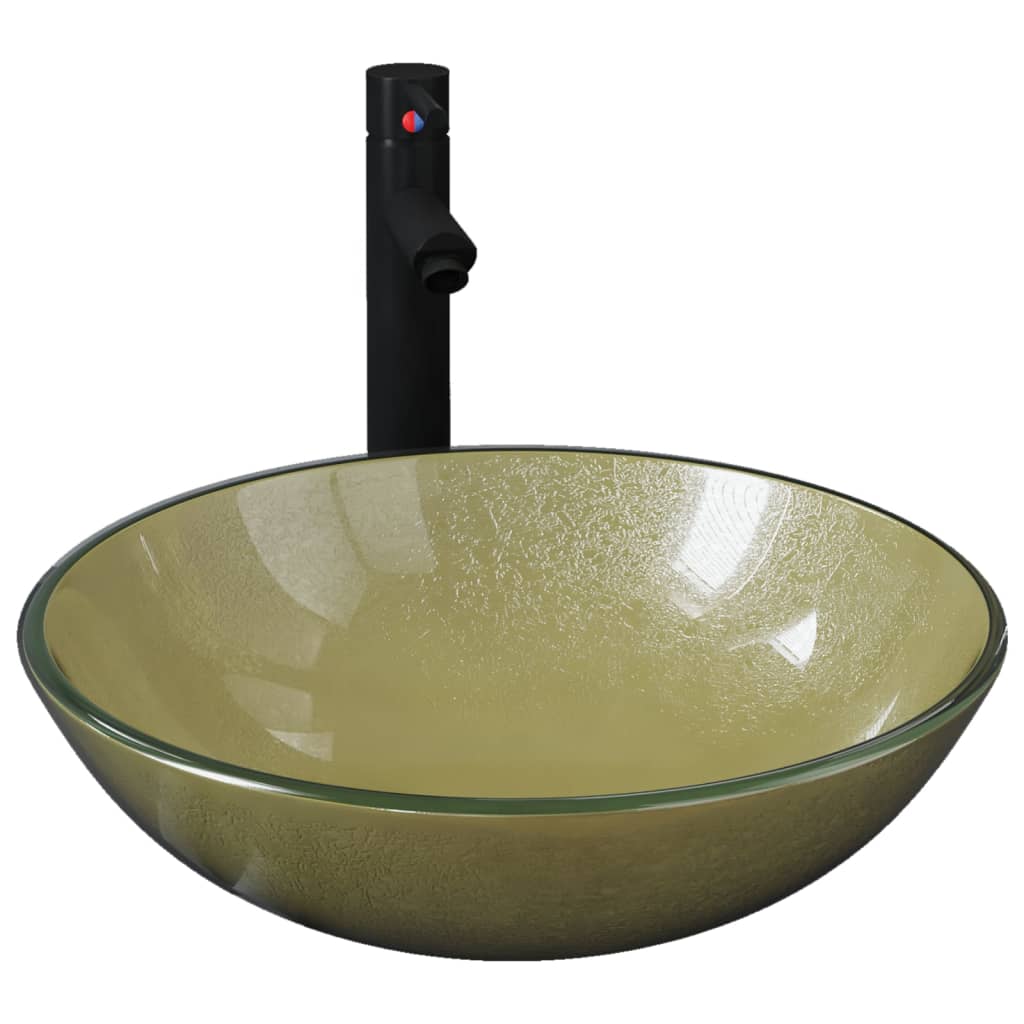 Lavabo de bain avec robinet et drain à poussoir Verre trempé Lavabos vidaXL