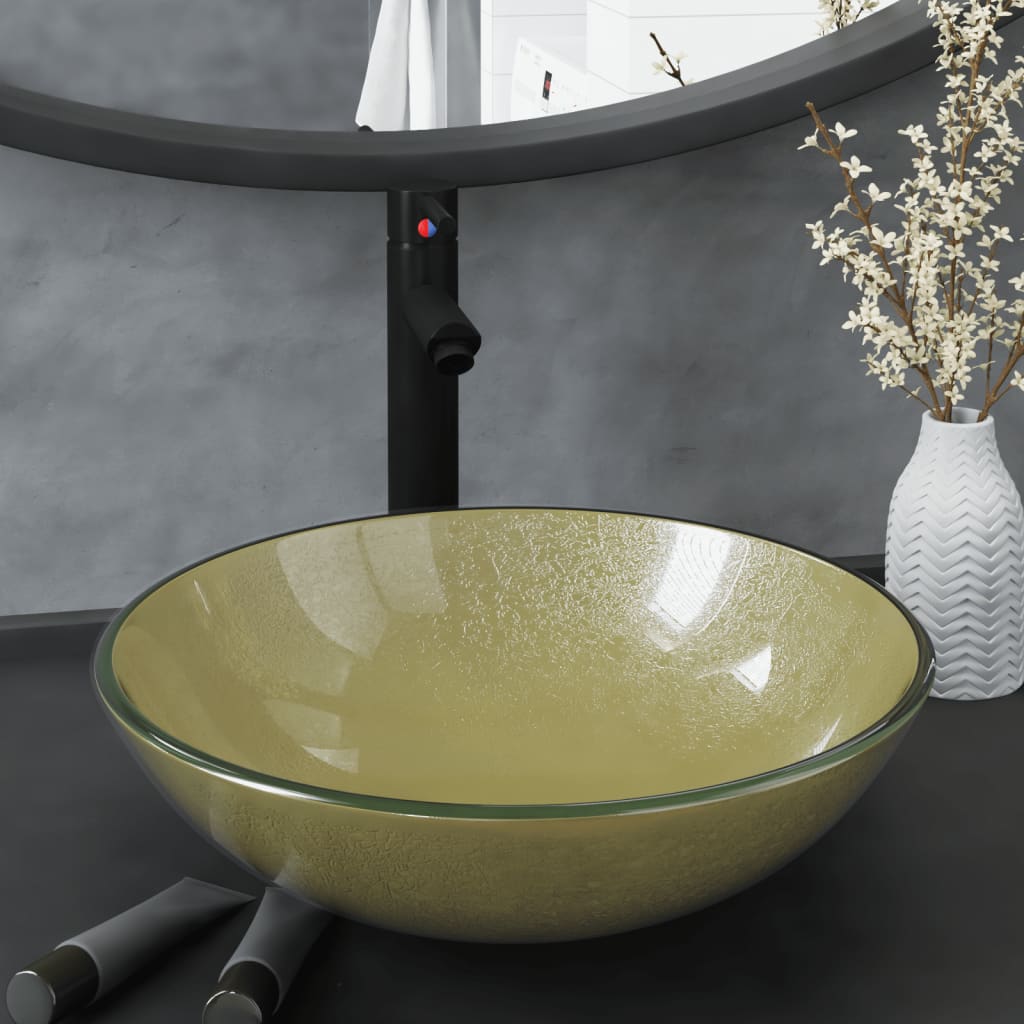 Lavabo de bain avec robinet et drain à poussoir Verre trempé Lavabos vidaXL