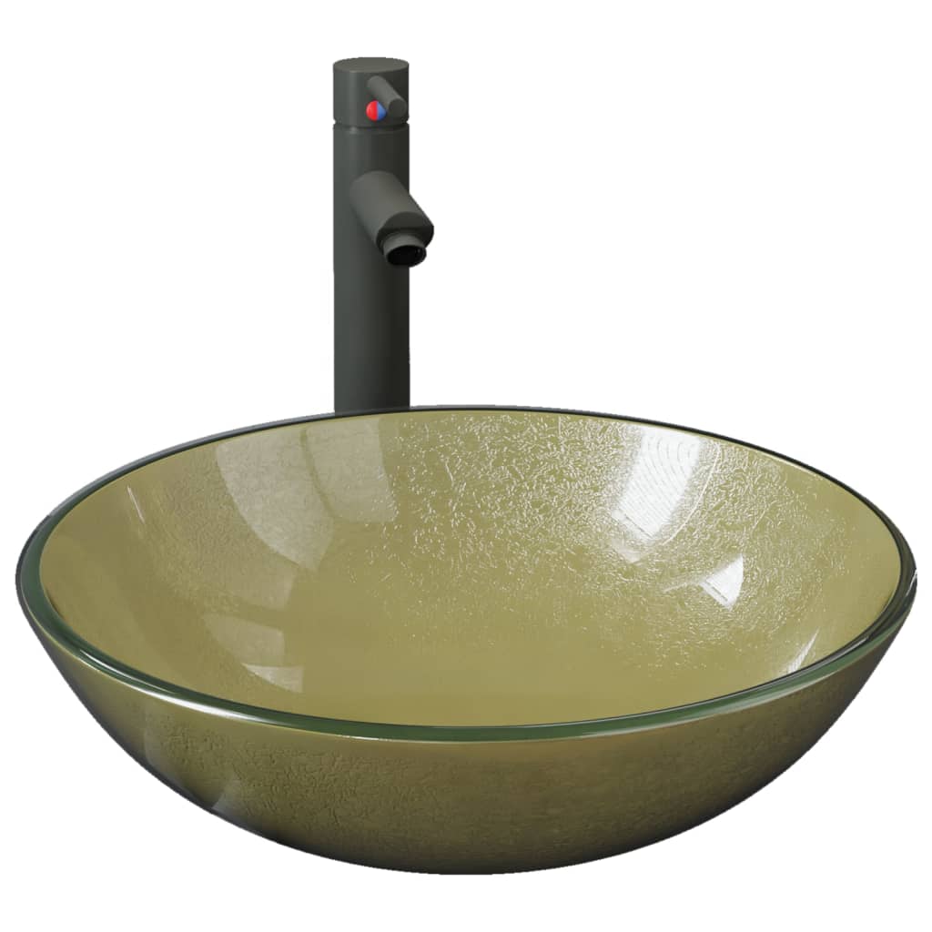 Lavabo de bain avec robinet et drain à poussoir Verre trempé Lavabos vidaXL