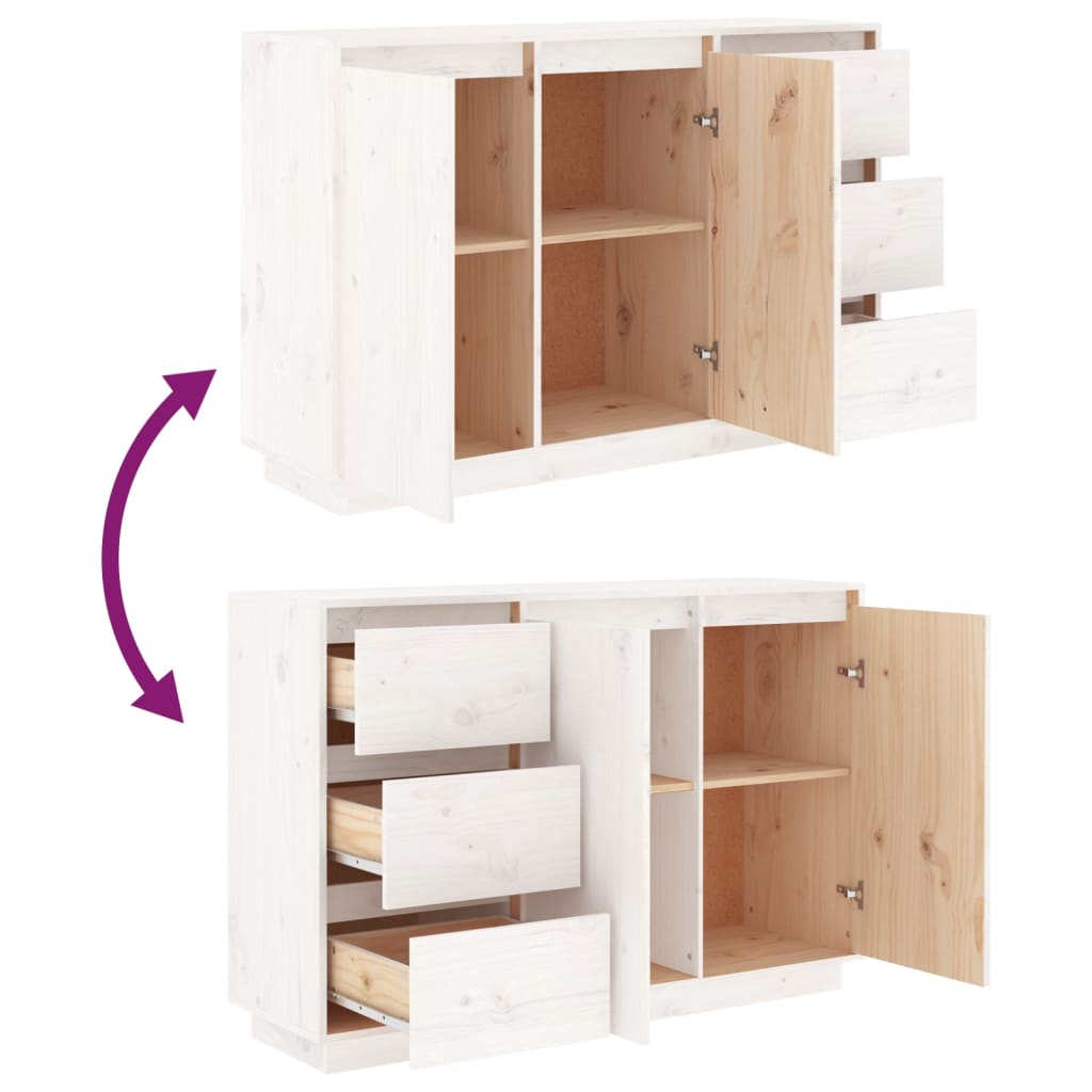 Buffet Blanc 111x34x75 cm Bois massif de pin - XIOS