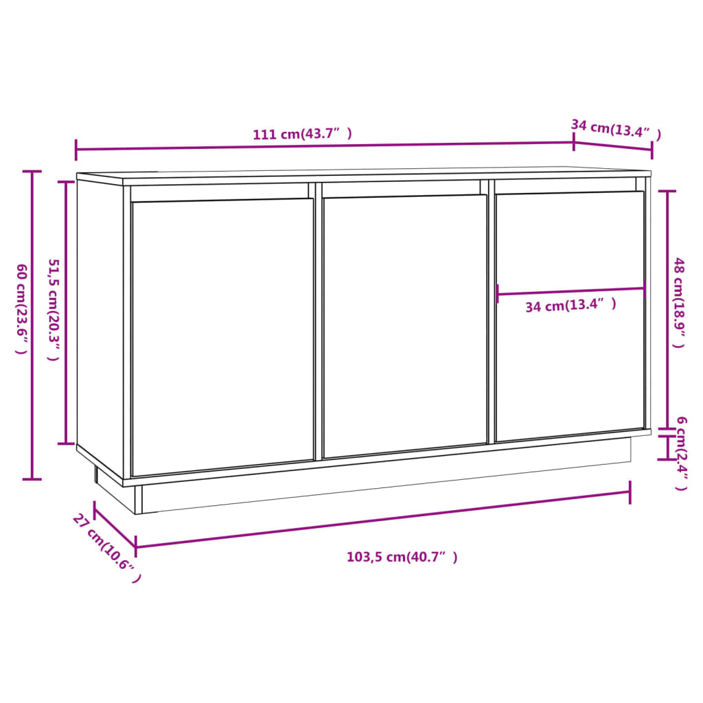 Buffet 111x34x60 cm Bois massif de pin - XIOS