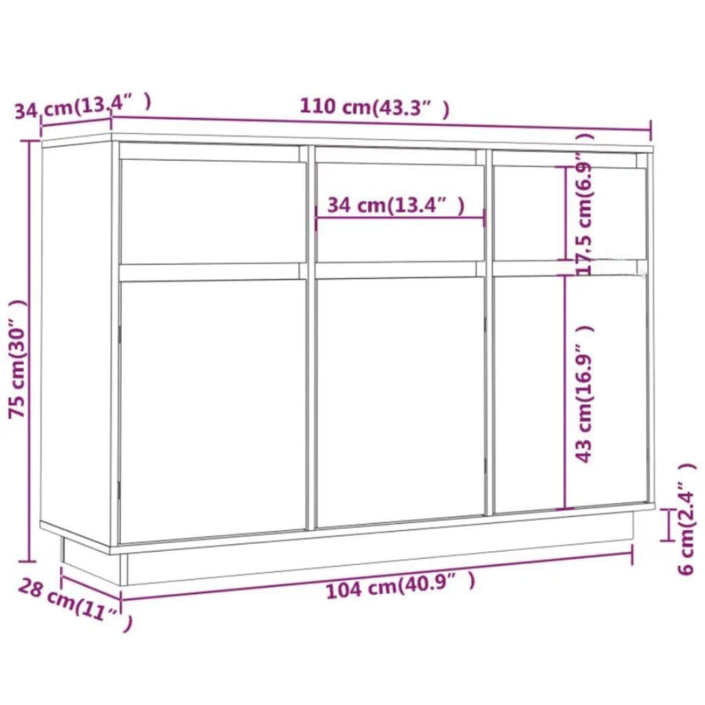 Buffet 110x34x75 cm Bois massif de pin - XIOS