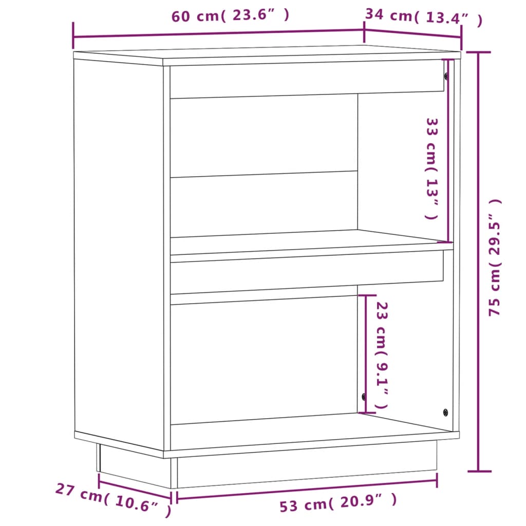 Armoire console Noir 60x34x75 cm Bois de pin solide - XIOS