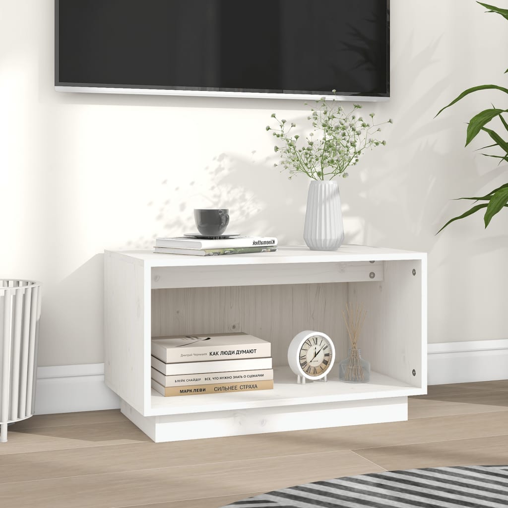 Meuble TV Blanc 60x35x35 cm Bois de pin massif - XIOS
