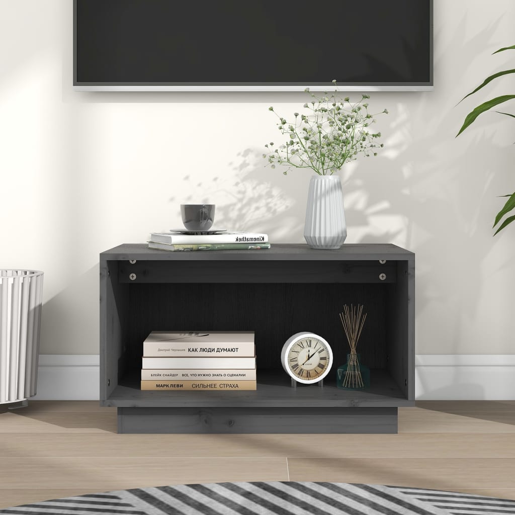 Meuble TV Gris 60x35x35 cm Bois de pin massif - XIOS