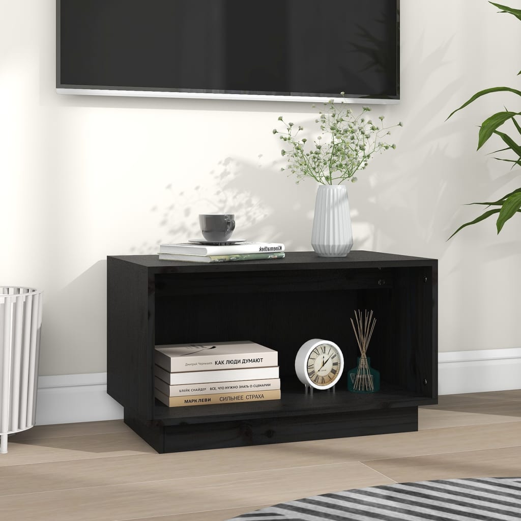 Meuble TV Noir 60x35x35 cm Bois de pin massif - XIOS