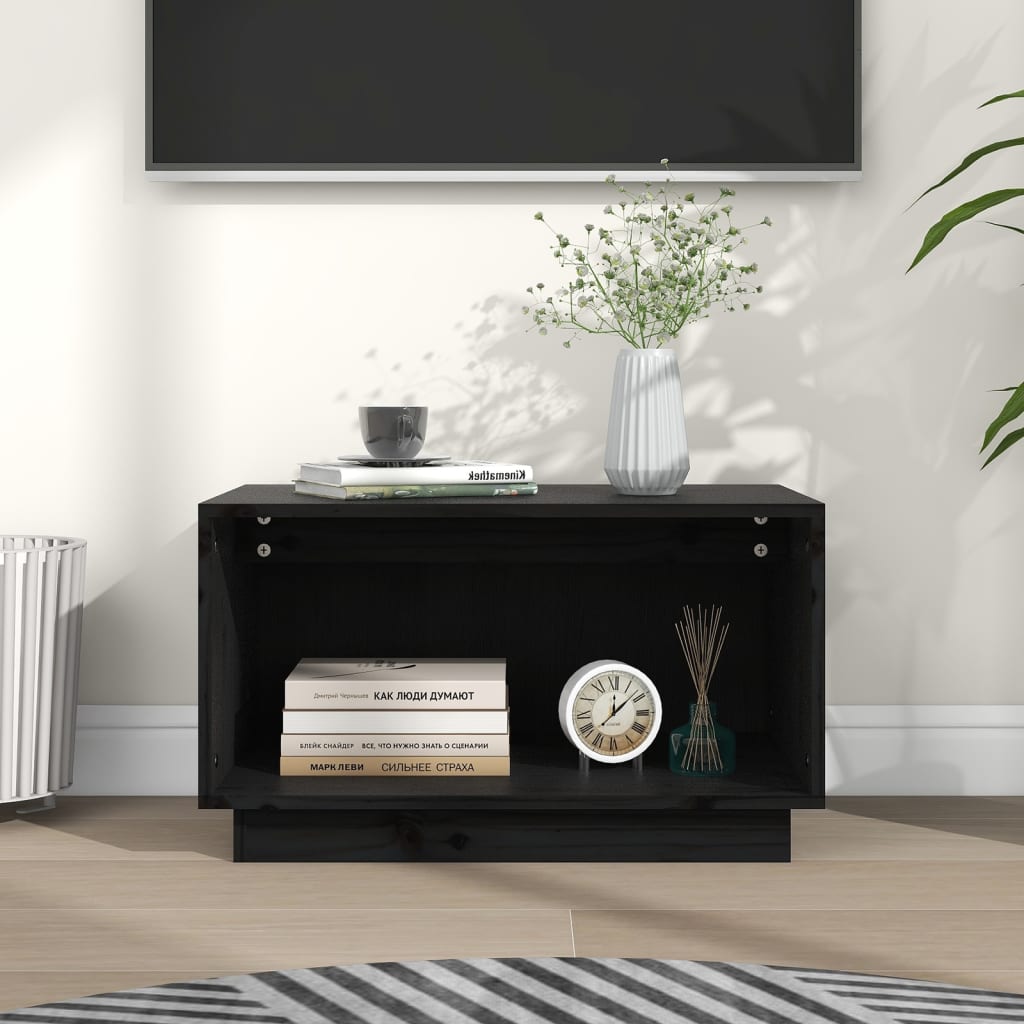 Meuble TV Noir 60x35x35 cm Bois de pin massif - XIOS