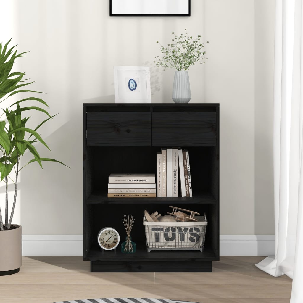 Armoire console Noir 60x34x75 cm Bois de pin solide - XIOS